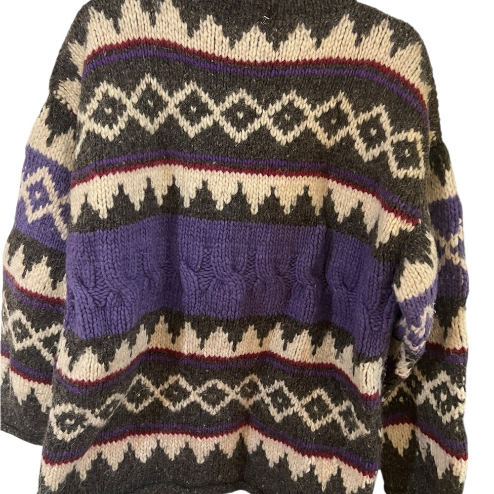 Hand Knit Nordic Multicolor Chunky Sweater Wool Size L Grandpacore VTG 90s EUC - Picture 6 of 6